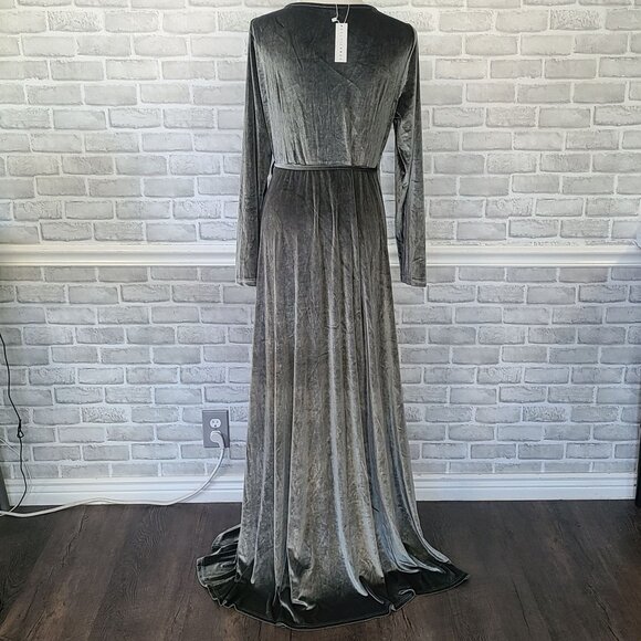 Baltic Born Esmerelda Velvet Wrap Maxi Dress Gray NEW Plus 1X Elegant Feminine - Picture 3 of 9